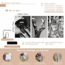 Set Of 3 Framed Canvas Wall Art, Black And White Canvas Posters, High Heels, Lips, And Perfume Prints, Ready To Hang, Home Decor Fashion Wall Art, Perfect Gift For Any Space - Multicolor - View 10