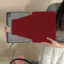 Ins Retro Burgundy With White Polka Dot Protective Case, 360 Degree Rotation With Pen Slot, Horizontal And Vertical Screen Rotation Multi-Angle Support Anti-Drop Anti-Bend Tablet Shell, Suitable For IPad12/11 Inch (2026), 11 (2025), Air7 (2025), IPad7/8/9, Air4/5/10, Air6 11 Inch, Pro11, Air8 11 Inch (2026 M4), Air8 13 Inch (2026 M4) 2026 New Minimalist Tablet Protective Case - Red - View 1