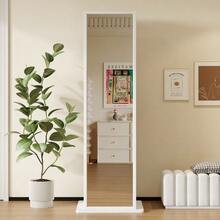 45*45*168 Cm Rotating Display Cabinet With Full-Length Mirror, Open Shelves, Drawer With Guide Rail, Freestanding Mirror Cabinet, Storage Cabinet In White - 1PC - View 4
