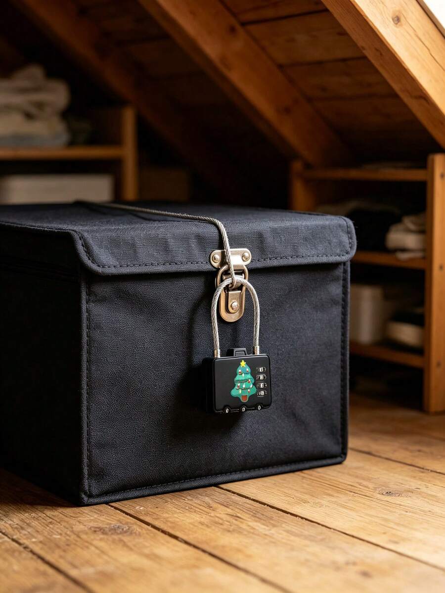 Steel Wire Rope Combination Padlock, Christmas Theme Pattern, Mini Digital Combination Lock, Portable Combination Lock, Anti-Theft Password Padlock, Suitable For Luggage, Storage Boxes, Storage Containers, Great Gift Choice For Halloween, Thanksgiving - Black - View 1