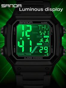 SANDA 6380 Men's Digital Sports Watch, Rubber & Steel Strap, Multifunction Outdoor Alarm Chrono Waterproof LED Dual Time Wristwatch - One Size Fits All - View 9