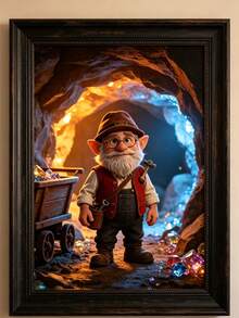 Dwarf Miner Vintage Framed Painting, Fairy Tale Mine Gemstone Decor Hanging Ornament - 1PC - View 4