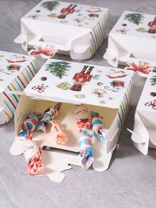 2/5/8/10/12PCS Portable Paper Gift Boxes, Vintage Nutcracker And Christmas Tree Pattern, Colorful Stripes, Rectangular Gift Box With Handle And Red Bow Hollow Top, Suitable For Gift Packaging, Christmas Party And Holiday Party Supplies - Nutcracker - View 5