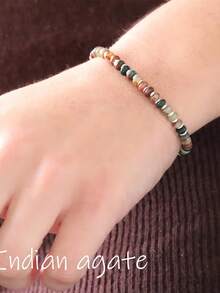 Natural Agate Beaded Bracelet Flat Round Beads Design Bohemia Style Fashion Jewelry For Women & Men, Suitable For All Occasions, Parties - Multicolor - View 2