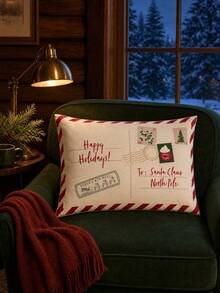 Happy Holiday Letter To Santa Decorative Throw Pillow, Cream Postcard Cushion, Suitable For Sofa Bed, Vintage Christmas Holiday Home Decor Accent - Multicolor - View 3