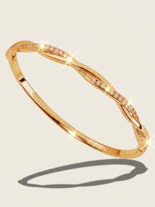 1pc French Minimalist Twisted Rope Cross Bracelet, Fashion Shiny Twisted Flower Pattern Bangle, Women's Jewelry, Suitable For Gift, Daily Wear And Party - Multicolor - View 2