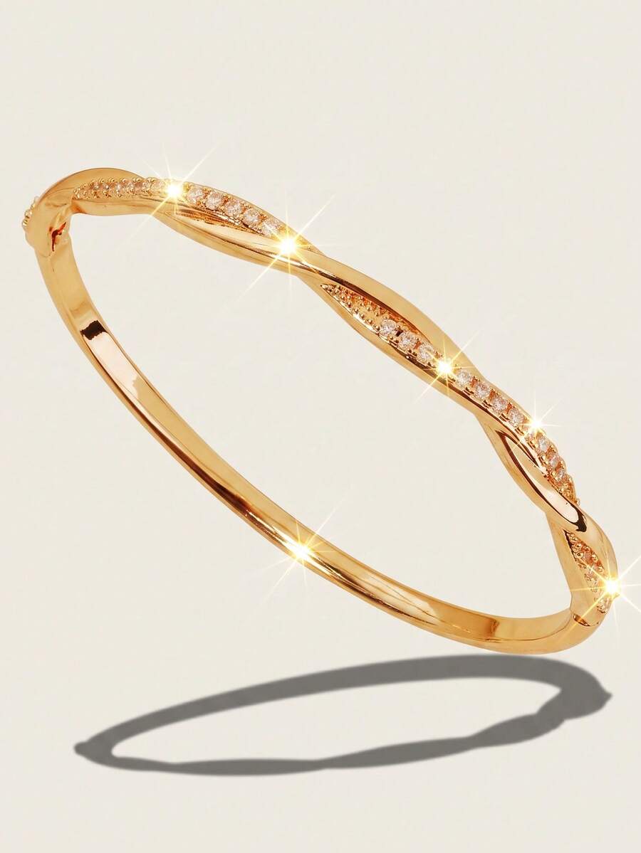 1pc French Minimalist Twisted Rope Cross Bracelet, Fashion Shiny Twisted Flower Pattern Bangle, Women's Jewelry, Suitable For Gift, Daily Wear And Party