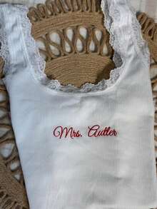Custom Embroidered Lace Tank Top, Personalized Bridal Tank, Bridesmaid Gift, Bachelorette Tank Top, Wedding Morning Top - Multicolor - View 4
