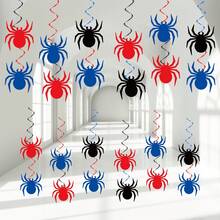 24/36pcs Halloween Trick Or Treat Red Blue Black Spider Spiral Hanging Decorations, Superhero Spider Vortex Tassel Hanging Ornaments, Birthday Superhero Party, Halloween Celebration Window Hanging Hollow Decorations - Multicolor - View 4