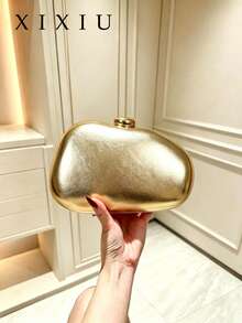 Women's Gold Evening Clutch, Asymmetrical Cloud-Shaped Hard Shell Wallet, Minimalist Style, Suitable For Weddings, Proms And Formal Occasions - Gold - View 12