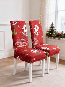 1/4/6 Pcs Merry Christmas Santa Claus Anti-Cat & Dog Scratching Red Festive Elastic Dining Chair Covers, Removable Dustproof Non-Slip Printed Chair Protector Covers Suitable For Home Decor, Hotel, Restaurant And Banquet Living Room Decoration - Multicolor - View 10