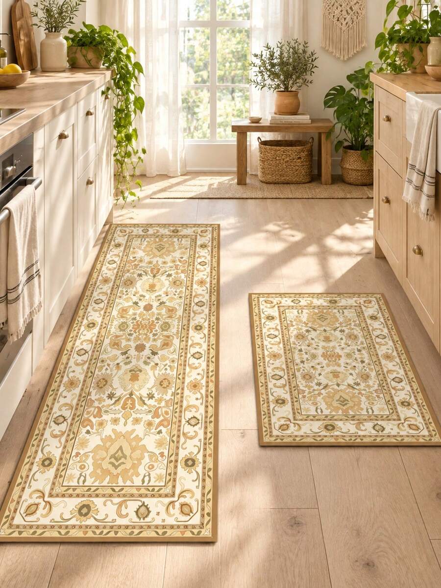 1/2pcs Diatomaceous Earth Bath Mat, Bohemian Floral Pattern Style, Super Absorbent, Non-Slip, Perfect For Bathroom, Kitchen And Dining Room, Quick Drying, Ideal Home Decor And Bathroom Mat Gift, Holiday Gift! - Multicolor - View 1
