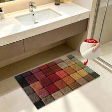 1 buah Keset Kamar Mandi Mikrofiber Desain Kotak Blok Warna Datar 2D, Keset Kamar Mandi Lembut Anti Selip, Keset Penyerap Air, Dapat Dicuci dengan Mesin, Tumpukan Pendek, Lapisan Belakang TPR, Kain Rajut, Untuk Kamar Tidur, Dapur, Penggunaan Dalam Ruangan di Pintu Masuk, Aksesori & Dekorasi Rumah, Hadiah Rumah Baru yang Sempurna - MultiWarna - View 7