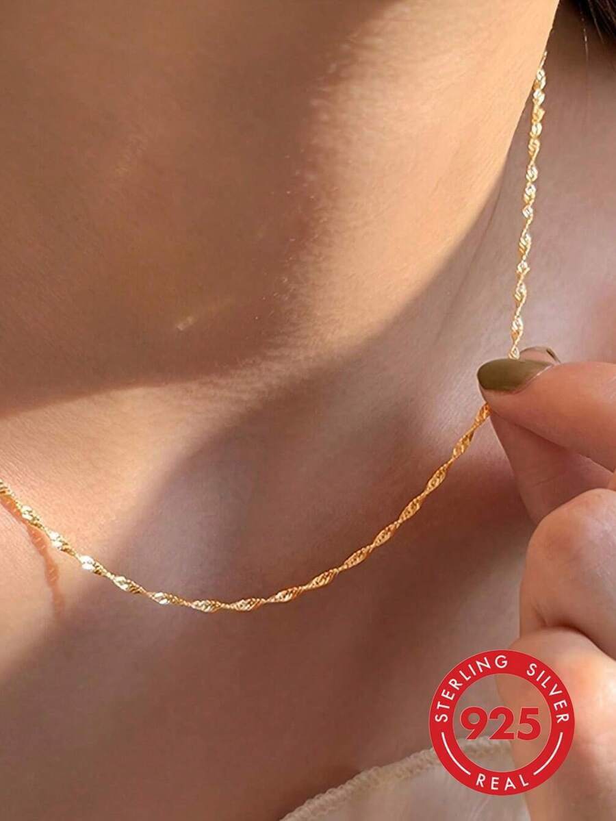 925 Sterling Silver Simple Water Ripple Necklace For Women, Classic Fashion, Exquisite Elegant Light Luxury Vintage - Gold - View 1