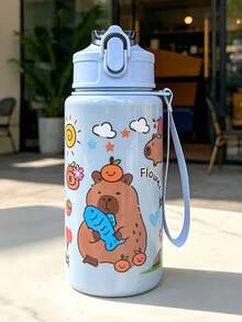 1pc 500ml Capybara Theme Plastic Straw Cup, Fresh & Convenient Portable Cup, Best Gift For Outdoor Camping, Summer Cup - Multicolor - View 9