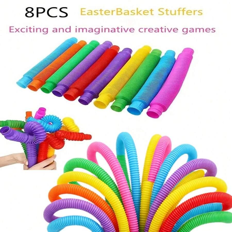 8pcs Pop Tubes, Fidget And Fine Motor Skills Learning Toy, Car Travel Gift, Best Stress Relief Toy For 2023, School Supplies - Multicolor - View 1