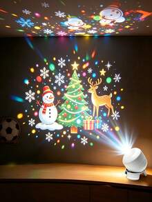 USB Plug And Play Christmas Projection Light, 360° Adjustable Base Dynamic Rotating Projection, Snowman Reindeer Snowflake Patterns, Home Party Holiday Decoration Night Light - White - View 1