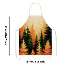 1pc Autumn Forest Landscape Print Apron - Sleeveless Design, Durable And Comfortable Fit, Featuring Orange-Gold Gradient Autumn Forest And Pine Forest Patterns, Suitable For Cooking, Baking And Home Cleaning, Household Cleaning, Housework Apron, Hand-Painted Handmade Gardening Apron, Fun Autumn Harvest Festival Gift - Multicolor - View 8