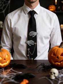 1pc Punk Style 3D Skull Bracelet Black Necktie, Halloween Cosplay Neck Accessory - Multicolor - View 3