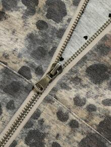 Men's Vintage Washed Leopard Print Zip Up Hoodie, Star Letter Embroidery Loose Casual Street Jacket - Multicolor - View 6