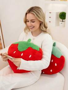 40cm Simulation Strawberry Plush Pillow, Rabbit Fur / Towel Embroidery Fruit Cushion, Cozy Decor Pillow For Living Room Bed, Holiday Birthday Gift - Multicolor - View 7