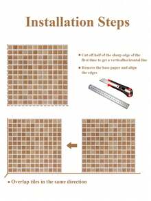 10*10 Inch Waterproof Textured Vinyl DIY Self-Adhesive Peel And Stick Splash-Proof Wall Tiles, Gradient Warm Beige Mini Square Mosaic Wallpaper, Soft Earth Tone Transition, Glossy Ceramic Texture Surface, Suitable For Home Decor - Mocha Brown Mosaic Tiles - View 10