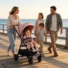 Lightweight Baby Stroller, FoldableStroller, Extended Sun Canopy ,Adjustable Backrest, Breathable Mesh, Easy To Carry, Suitable For Travel - Pink - View 12