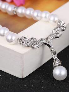 1 Set Rhinestone Pearl Necklace Earrings Set Alloy Fashion Jewelry For Women Daily Party Giftwu - Multicolor - View 3
