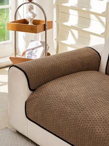 1PC Chenille Solid Color Wheat-Ear Pattern Jacquard Sofa Cushion, All-Season Non-Slip Machine Washable Seat Cover, Pet-Proof Dirt-Resistant, Sofa Protection, Dustproof & Durable. - Coffee Brown - View 5