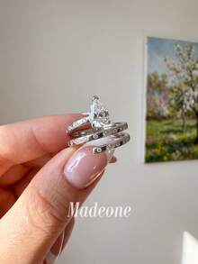 MADEONE 1件白色鍍金白色鋯石戒指女款珠寶 週年生日禮物 - 銀色 - 查看 4