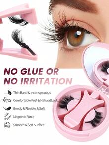 MAANGE 1 Pair Magnetic Eyelashes - Half-Length, Comes With Applicator, Cat Eye Lashes, Extend Eye Tail, Enlarge Eyes, Natural Lashes, Create Exquisite Makeup, No Glue Needed, Pink Packaging, Built-In Mirror, Portable, Suitable For Daily Use, Half Eye Lashes, Strip Lashes, False Eyelashes, Eyelashes - Black - View 8