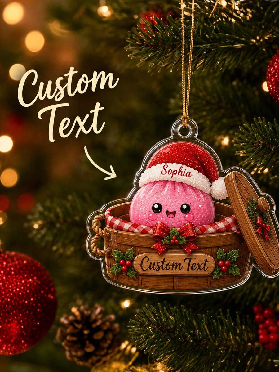 1pc Personalized Dumpling Family Ornament, Custom Name Glittter Dumpling Ornament, Squishy Ornament, Squishy Lover Gift, Steamed Bun Ornament,Winter Holiday Decor,Christmas Tree Decor,Christmas Gift - Multicolor - View 1
