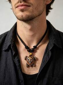 1pc Fashion Skull Turtle Pendant Necklace For Men - Coffee Brown - View 2