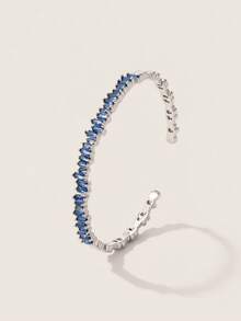 Valisandre Cubic Zirconia Decor Cuff Bangle For Women For Party Banquet Wedding - Blue - View 1