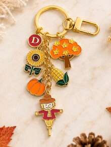 Halloween Autumn Harvest Theme Bag Charm Keychain, Bag Decoration, Scarecrow Pumpkin Sunflower Corn Tree & Initial Letter Pendant, Backpack Accessory - Multicolor - View 2