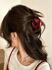 3/1pc Set Smooth Hollow Wave Hair Clips, Includes Cream White, Burgundy And Black Three Colors Hair Claw Set, Meets Daily Diverse Styling Needs - Multicolor - View 7