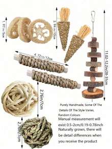 2/4/7/12 Pcs Small Pet Chew & Molar Toy Set, Brown Loofah & Herb Chewing Molar Cage Accessories For Hamsters, Rabbits, Guinea Pigs, Relieve Boredom, Small Pet Gift For Halloween, Birthday & Holiday - A - View 2