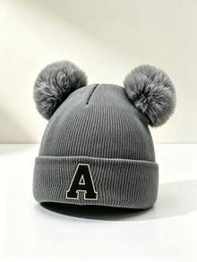 1pc Black Fashionable 26 Letter Patch Random Versatile Street Style Beanie Hat Unisex Warm & Cold-Proof Knitted Cap - A - View 9