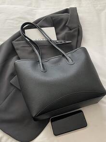 Cross-Border Casual Student Commute Spring Minimalist Aesthetic Large Capacity Vintage Tote Bag With One Shoulder Strap And Hand Carry - Black - View 10