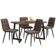 Dining Set (5-Piece), Dining Table With 4 Chairs Set, Modern Kitchen Table Set, Wood Grain Kitchen Table With Black Metal Legs, MDF Tabletop In Walnut Color, Brown Velvet Dining Chairs - Brown - View 1