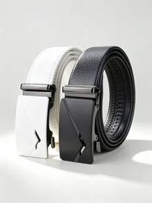 1pc 3.5cm Wide Black And White Belt, Unisex, Alloy Buckle, Stitched, Colorful Belt Body, Automatic Buckle, Suitable For Daily Use - Multicolor - View 11