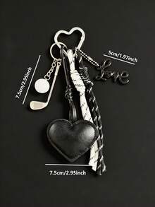 Y2K PU Heart Bag Charm Keychain, Black "Love" Letter Golf Pendant With Braided Rope, Bag Accessory, Bag Decoration Gift For Women And Girls - Multicolor - View 7