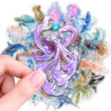 50pcs Fantasy Deep Sea Marine Creature Doodle PET Stickers, Suitable For Laptop, Water Bottle, Luggage, Helmet, Notebook And Other DIY Creative Toys - Multicolor - View 4