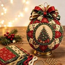 Classic Christmas Patchwork Ornament Kit,Santa,Snowman, Christmas Tree, Reindeer Designs,Retro Xmas Hand‑Stitching Craft Supplies, Multiple Classic Xmas Patterns For Indoor Tabletop & Hanging Holiday Decoration Making, Festive Home Decor - Christmas Baubles - View 14