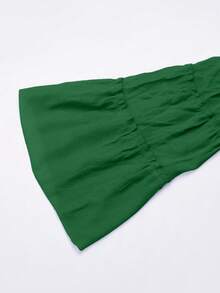 Plus Size Women's Solid Color Off Shoulder Flare Sleeve Pleated Blouse - Dark Green - View 6