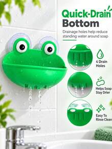 1/2/3/4/5pcs Frog Soap Holder, Cute Wall-Mounted Suction Cup Soap Dish Bathroom Decor Sponge Drain Rack, Frog Habitat Shaped Suction Cup Tray, Suitable For Tree Frog, Toad, Tadpole And Other Small Aquatic Animals Fish Tank Decoration, Shower Use - Regular Model - View 5