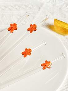 2/4Pcs Christmas Gingerbread Man Charm Glass Drinking Straws,For Water Cup,Reusable Bent Clear Thick Glass Straw Cutlery Set,For Kitchen Accessaries,Straw Topper,Cold Drinks,Milk Tea,Coffee,Bar,Home,Yule Picks,Seasonal Steals,Winter Holiday Supplies. - View 4