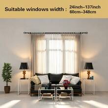 Black Double Curtain Rod With Hollow Ball Decoration, Dual Track Design For Hanging Blackout Curtains + Sheer Curtains Simultaneously, Adjustable Length, Universal Metal Double Layer Curtain Rod For Living Room Bedroom Floor-To-Ceiling Windows, Wall-Mounted Installation, Fits 1m, 2m, 3 Meters Windows, International Fashion Style - Black 1 Set - View 5