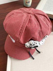 Cute Polka Dot Puppy Plaid Beret Hat For Women, Spring/Summer Thin Style, Face-Slimming Octagonal Painter Hat, Large Head Circumference - Multicolor - View 5