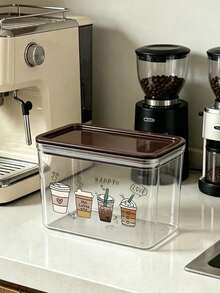 Cute Cat Coffee Pattern Transparent Sealed Coffee Storage Can, Sealed Plastic Food Can, Large Capacity, Dustproof And Moisture-Proof, Kitchen Countertop Coffee Area Storage Boxcoffee Bar Decoration, Kitchen Countertop Storage, Coffee Enthusiast Gifts - Multicolor - View 5